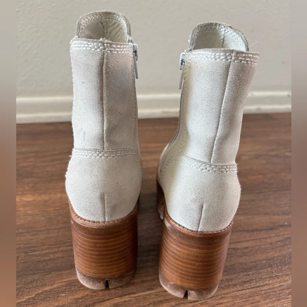 Jeffrey Campbell x Free People Preston Platform Suede Boots in Bone Size: 6